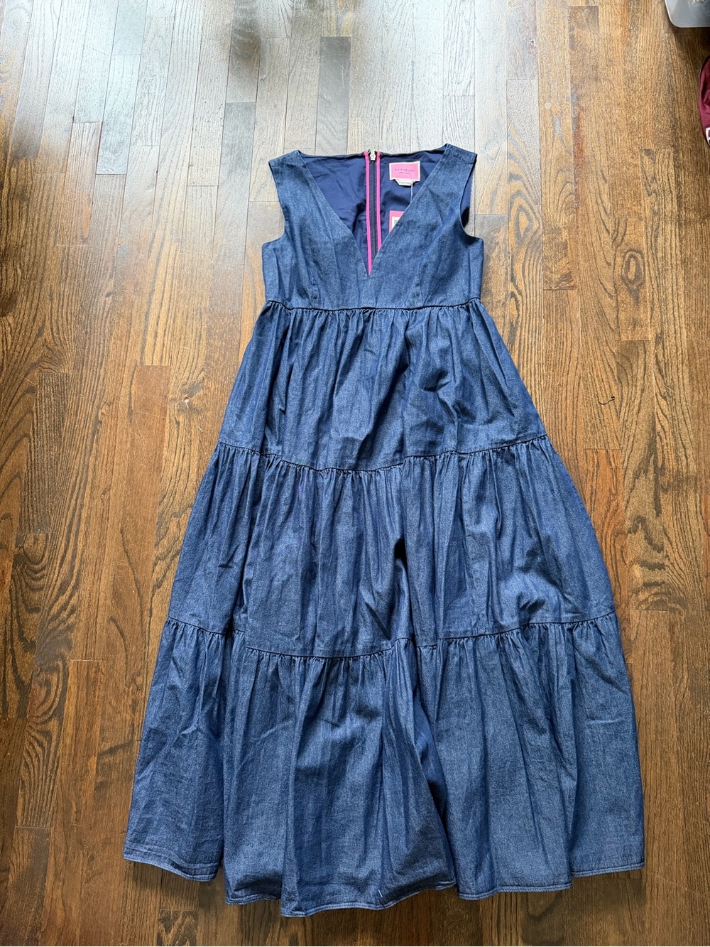 NWT kate spade Denim Tiered V-Neck Midi Dress